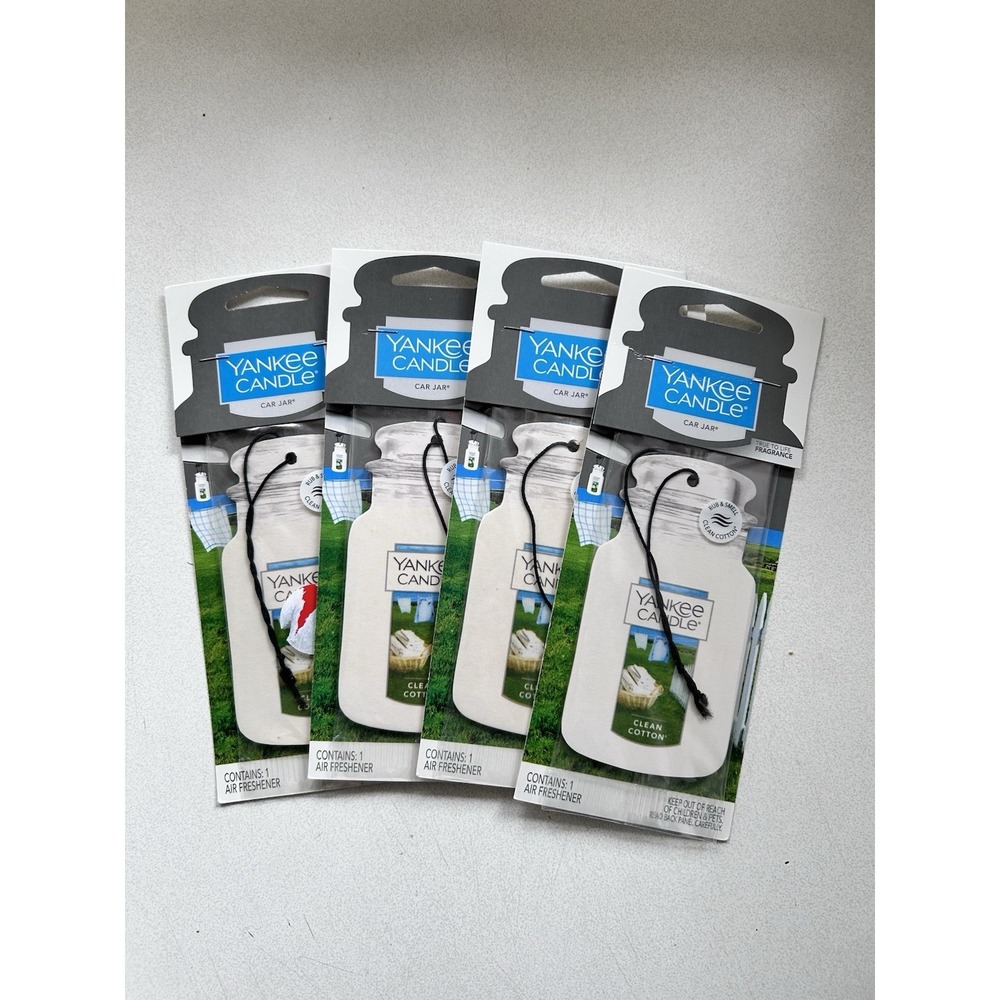 Yankee Candle CLEAN COTTON CAR JAR Hanging Air Freshener Linen Fragrance 4pcs